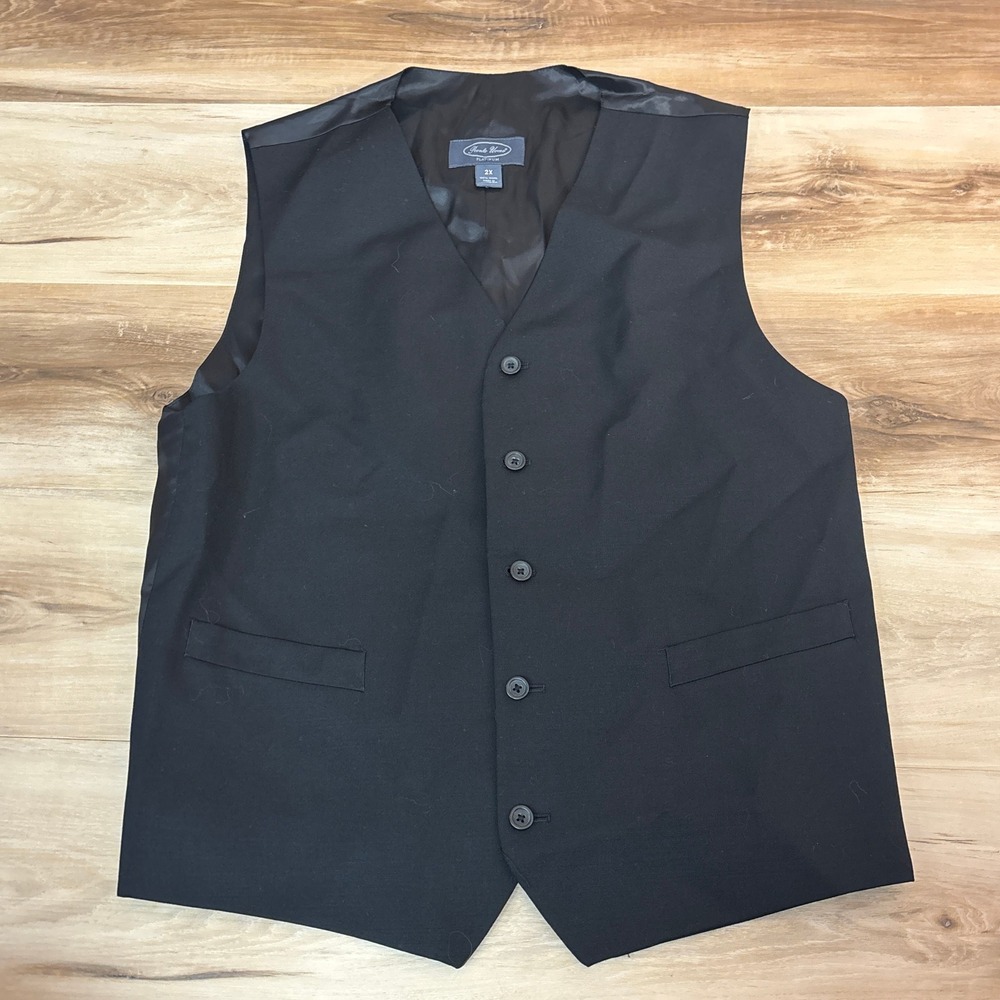 Pronto Uomo Platinum Mens Black 100% Wool Suit Vest Waistcoat 2X 5 Button Formal